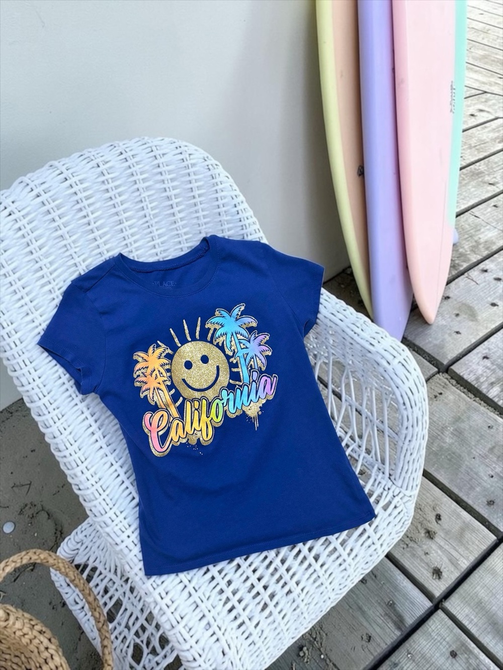 The Children’s Place Girls California Glitter Palm Tree Tee Royal Blue 7/8